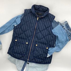 J.Crew Puffer Vest Navy Pinstripe Women’s Small
